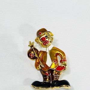 Vintage Enameled Clown Brooch